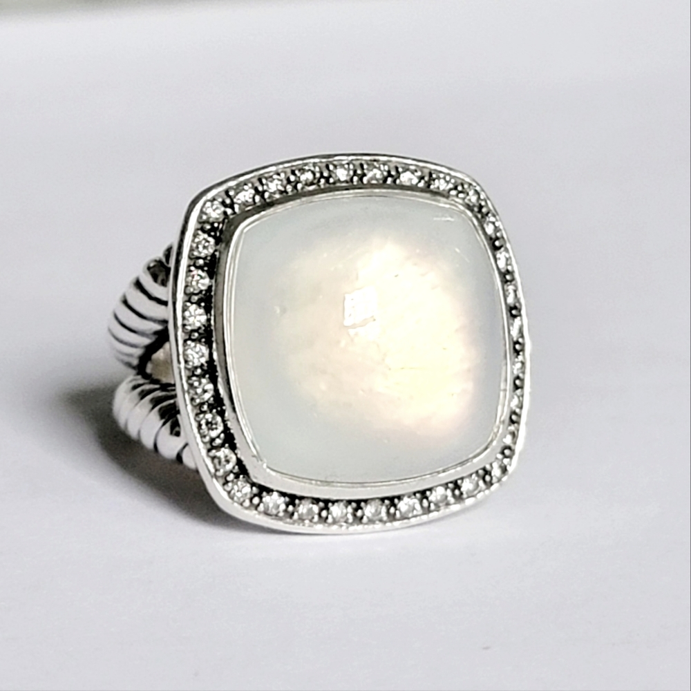 David Yurman Albion 17mm Moonstone Diamond Moonlight Ice Ring - Picture 2 of 9